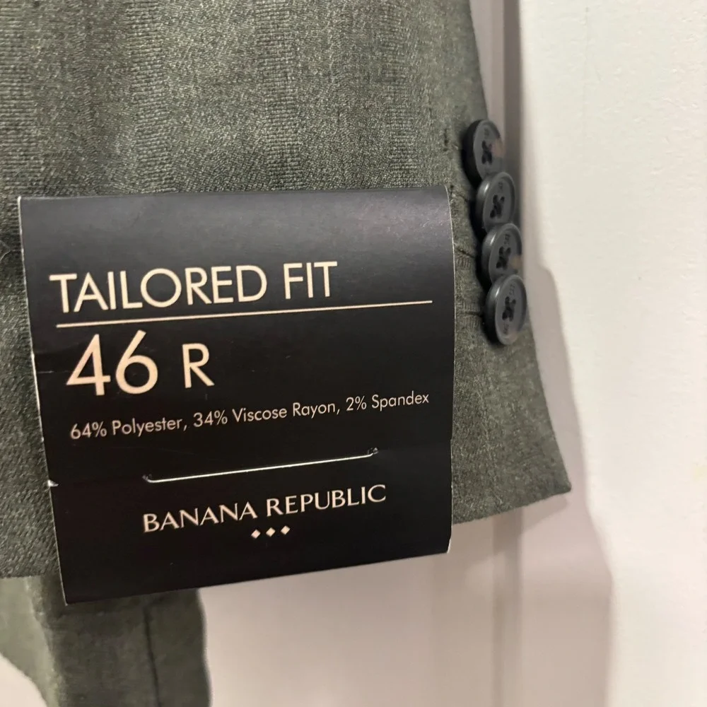 Banana Republic Tailored Fit Blazer 46R Olive Green Sport Coat 2-Button Stretch